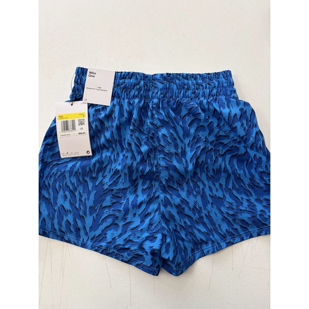 Nike One Girls Small Standard Fit Lined Shorts Dri-Fit Blue Animal Run NWT $38